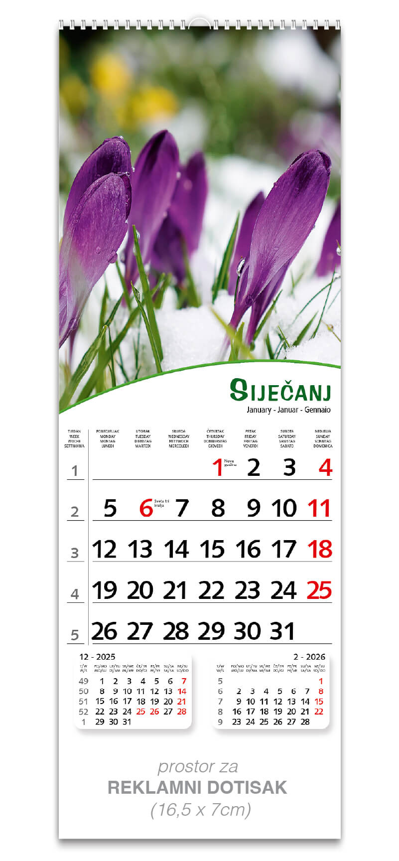 Uski zidni kalendar “Pogled s cvijećem” - Slika 2