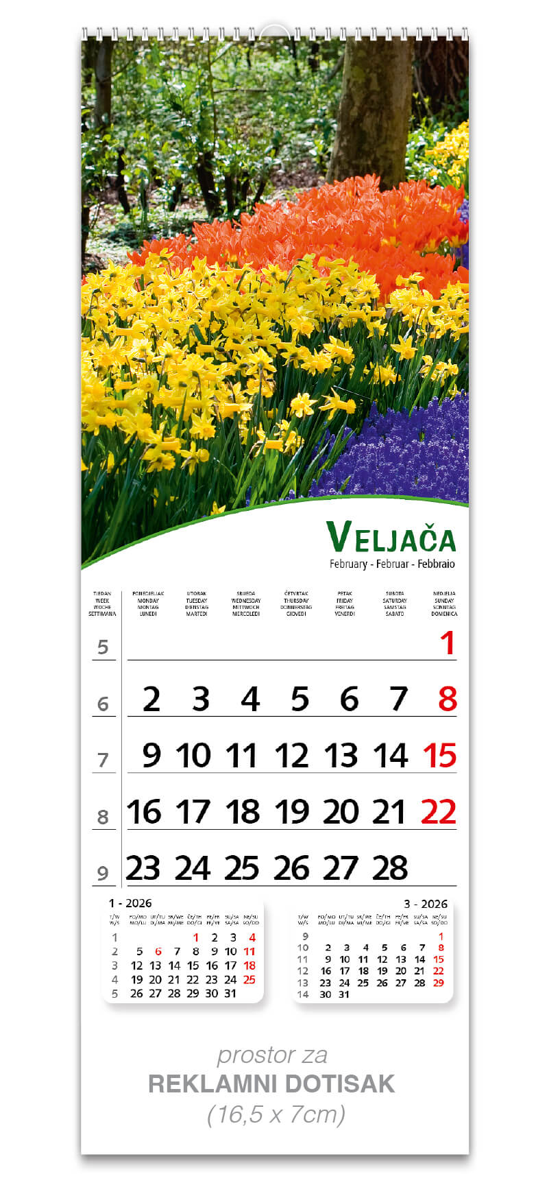 Uski zidni kalendar “Pogled s cvijećem” - Slika 3