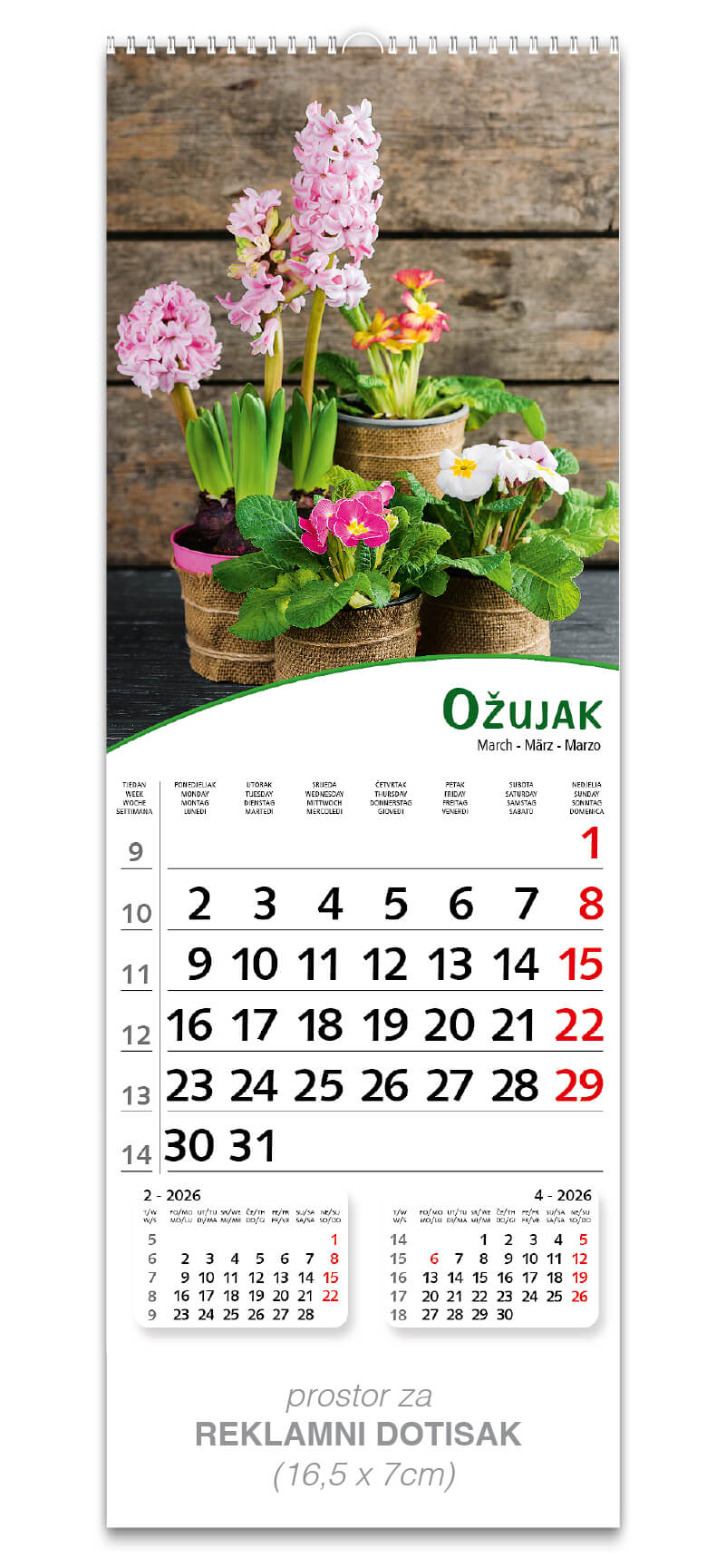 Uski zidni kalendar “Pogled s cvijećem” - Slika 4