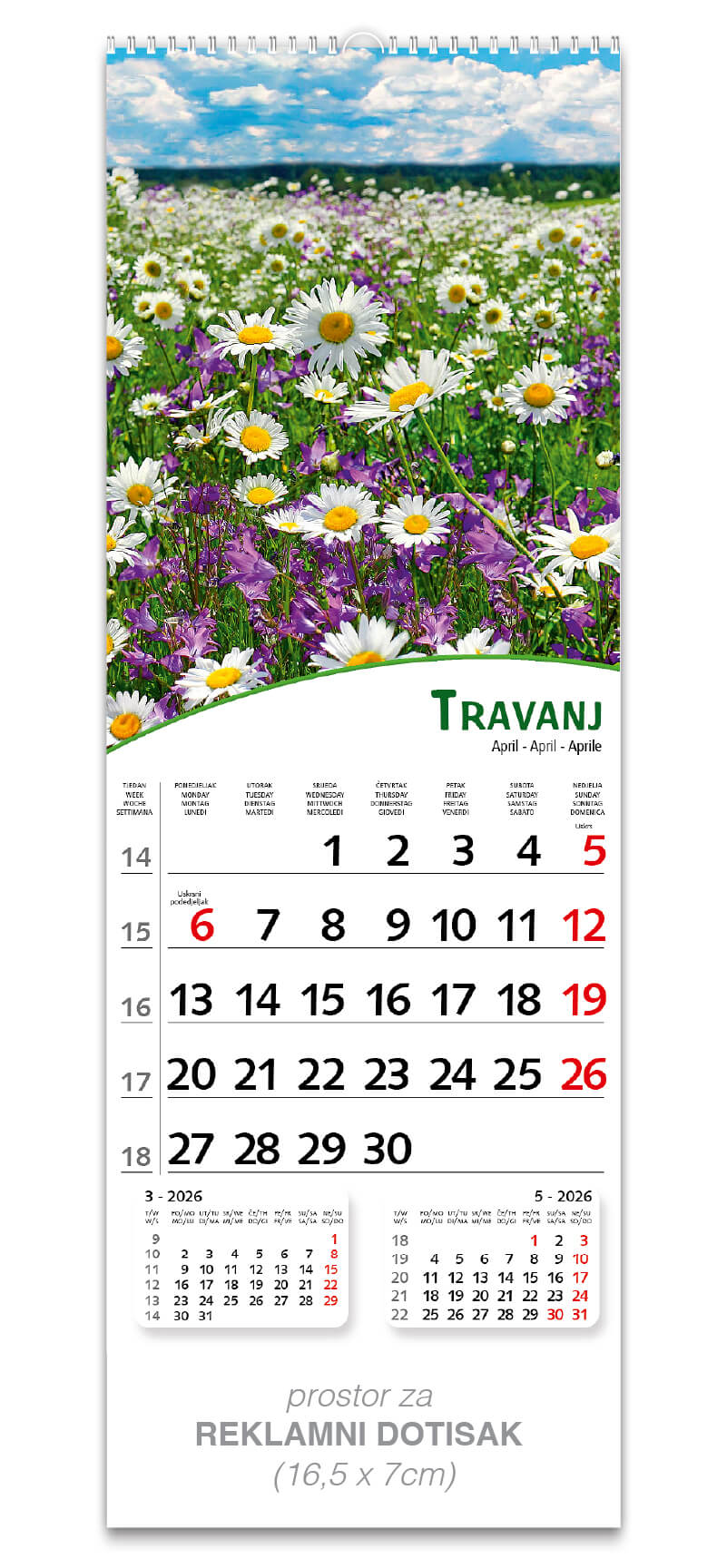 Uski zidni kalendar “Pogled s cvijećem” - Slika 5