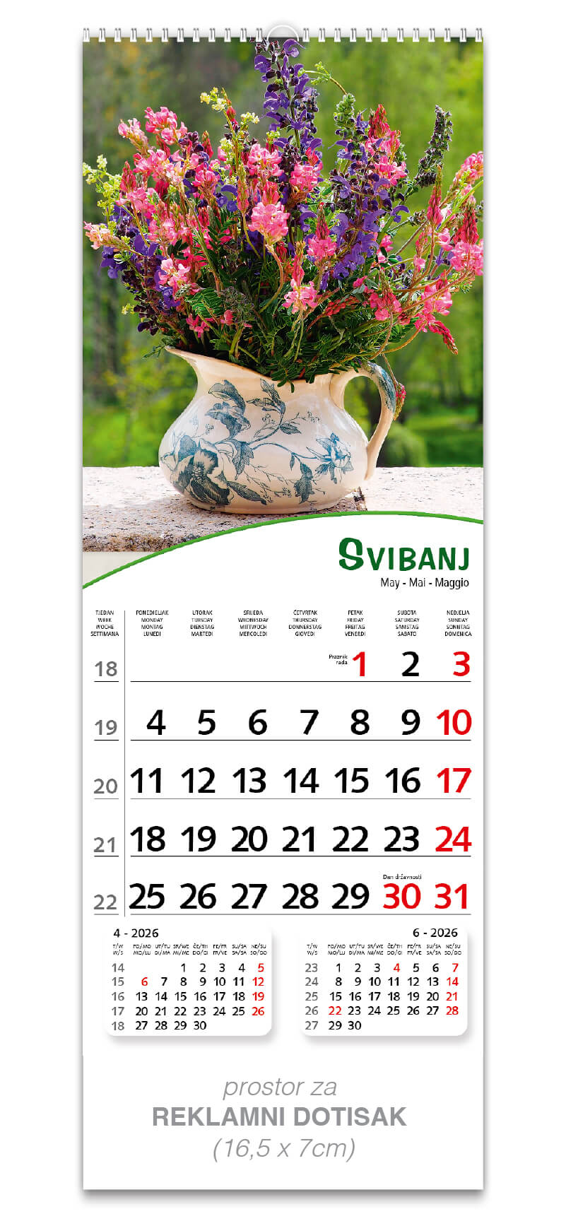Uski zidni kalendar “Pogled s cvijećem” - Slika 6