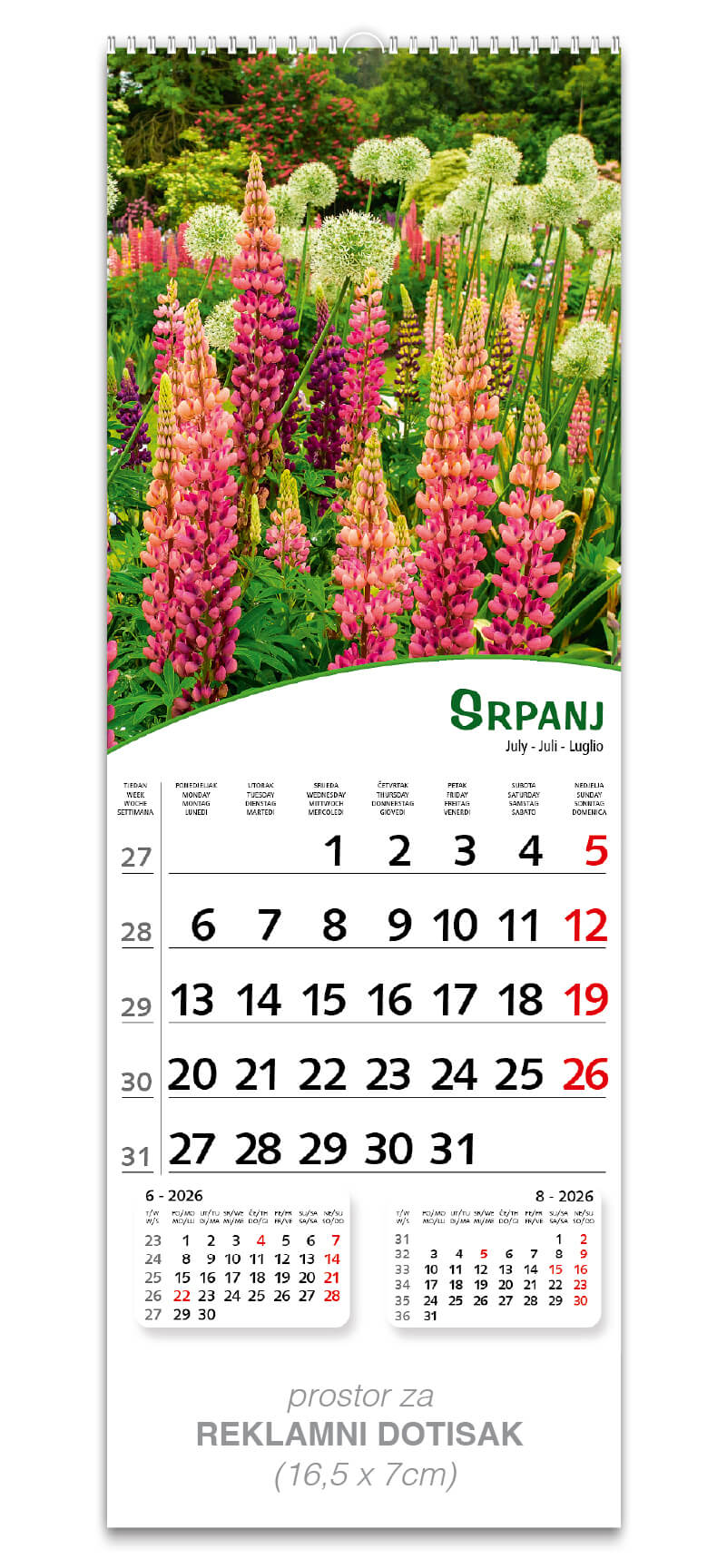 Uski zidni kalendar “Pogled s cvijećem” - Slika 8