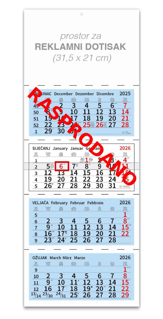 Četverodjelni plavi poslovni kalendar