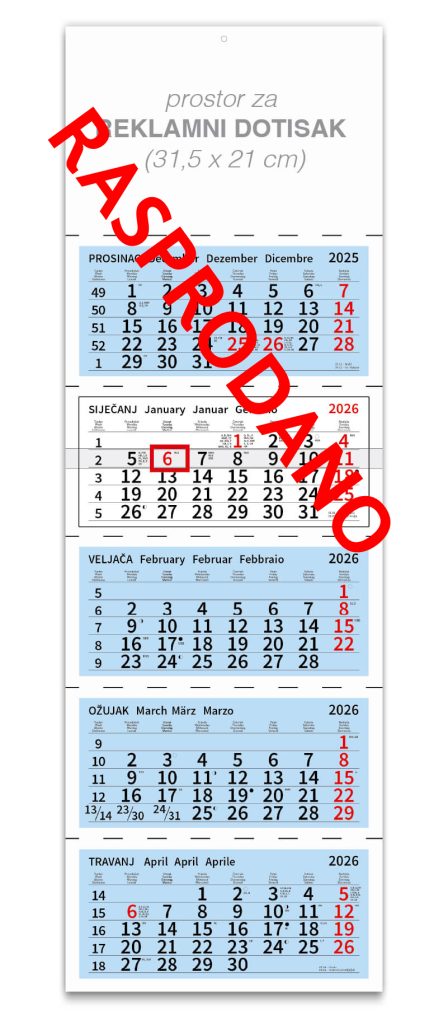 Peterodjelni plavi poslovni kalendar