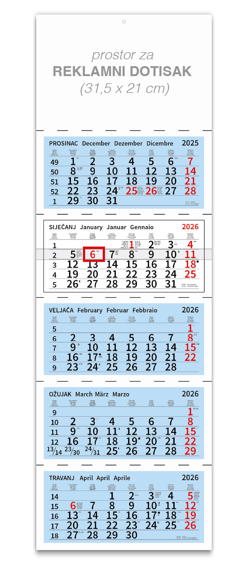 Peterodjelni plavi poslovni kalendar