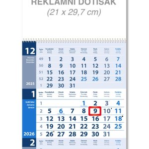Plavi trodjelni poslovni kalendar spirala Plavi trodjelni poslovni kalendar spirala