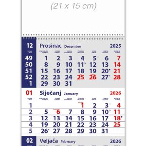 Poslovni kalendari 2026 Trodjelni mali klamani kalendar