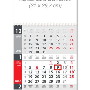 Sivi trodjelni poslovni kalendar spirala Sivi trodjelni poslovni kalendar spirala