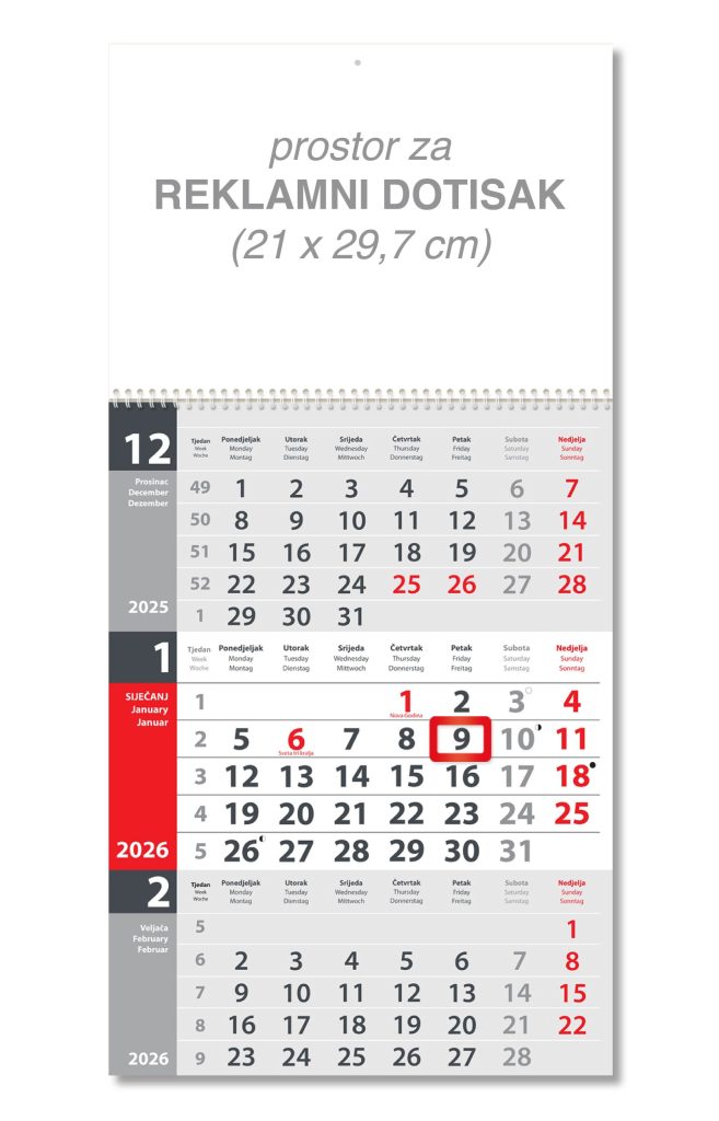 Sivi trodjelni poslovni kalendar spirala