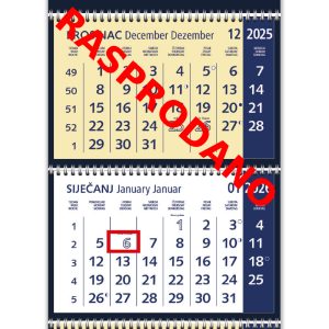Trodjelni plavi poslovni kalendar 3 spirale