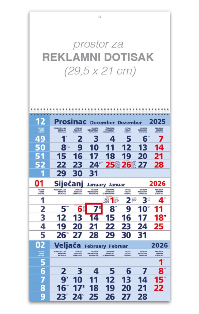 Trodjelni plavi poslovni kalendar spirala