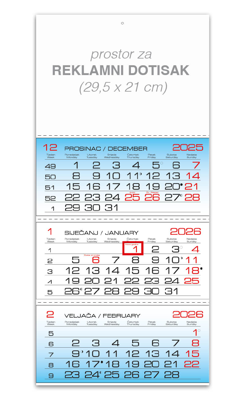 Trodjelni savijani kalendar 3 bloka