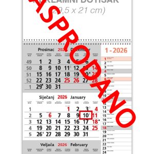 Trodjelni sivi memo poslovni kalendar