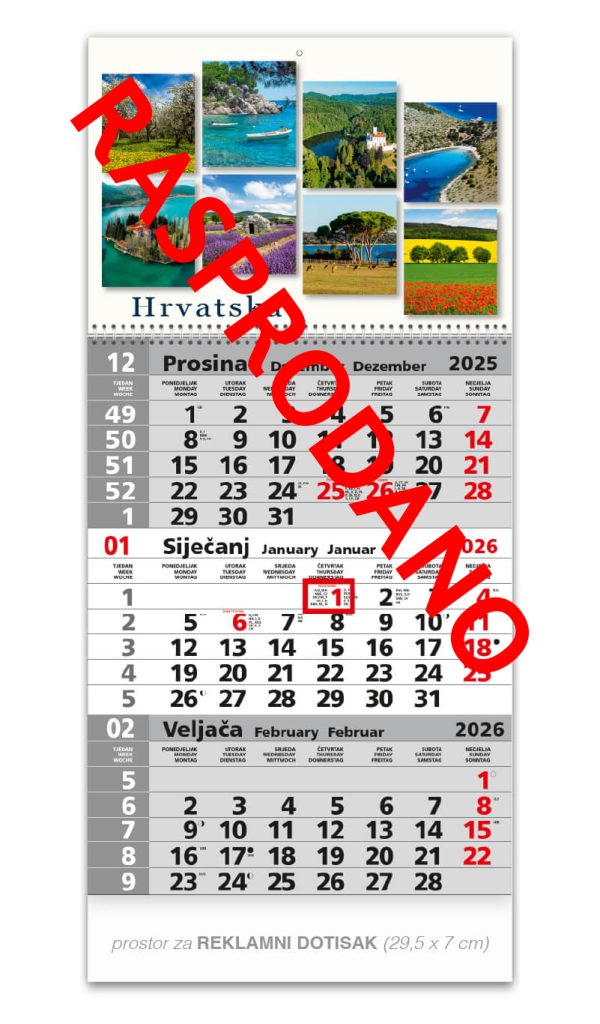 Trodjelni sivi poslovni kalendar sa slikom