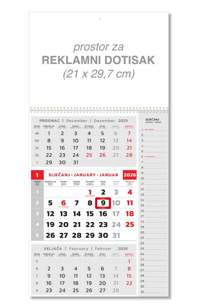 Veliki kolor note poslovni kalendar