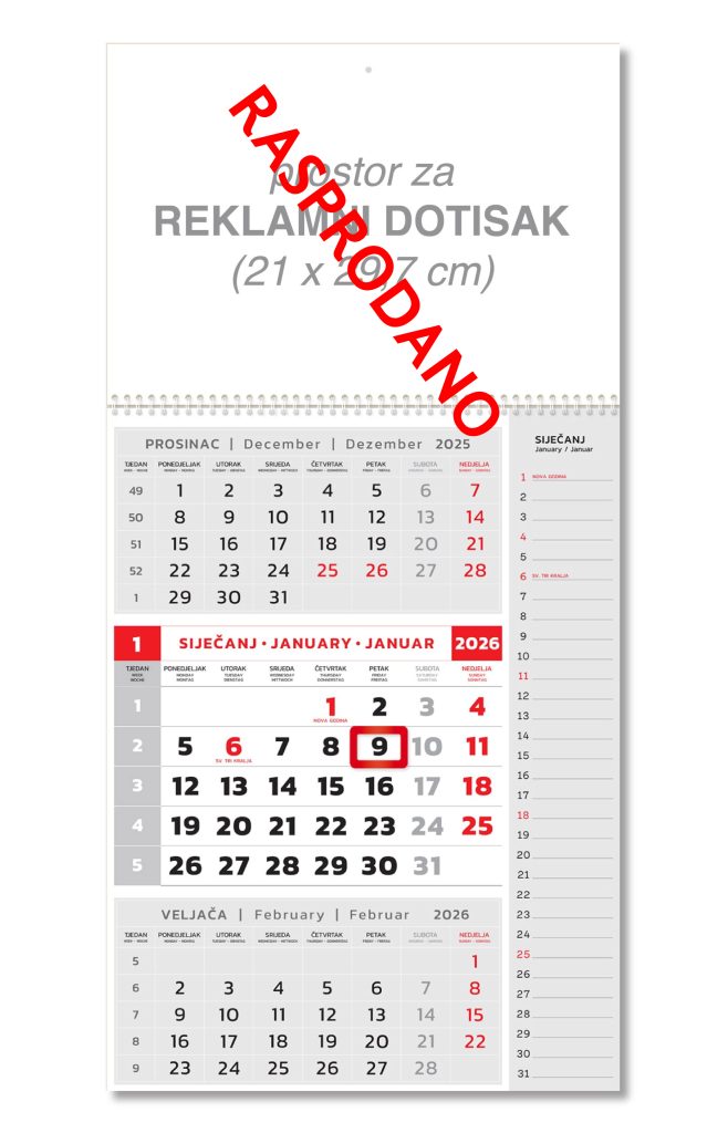 Veliki note crveni poslovni kalendar