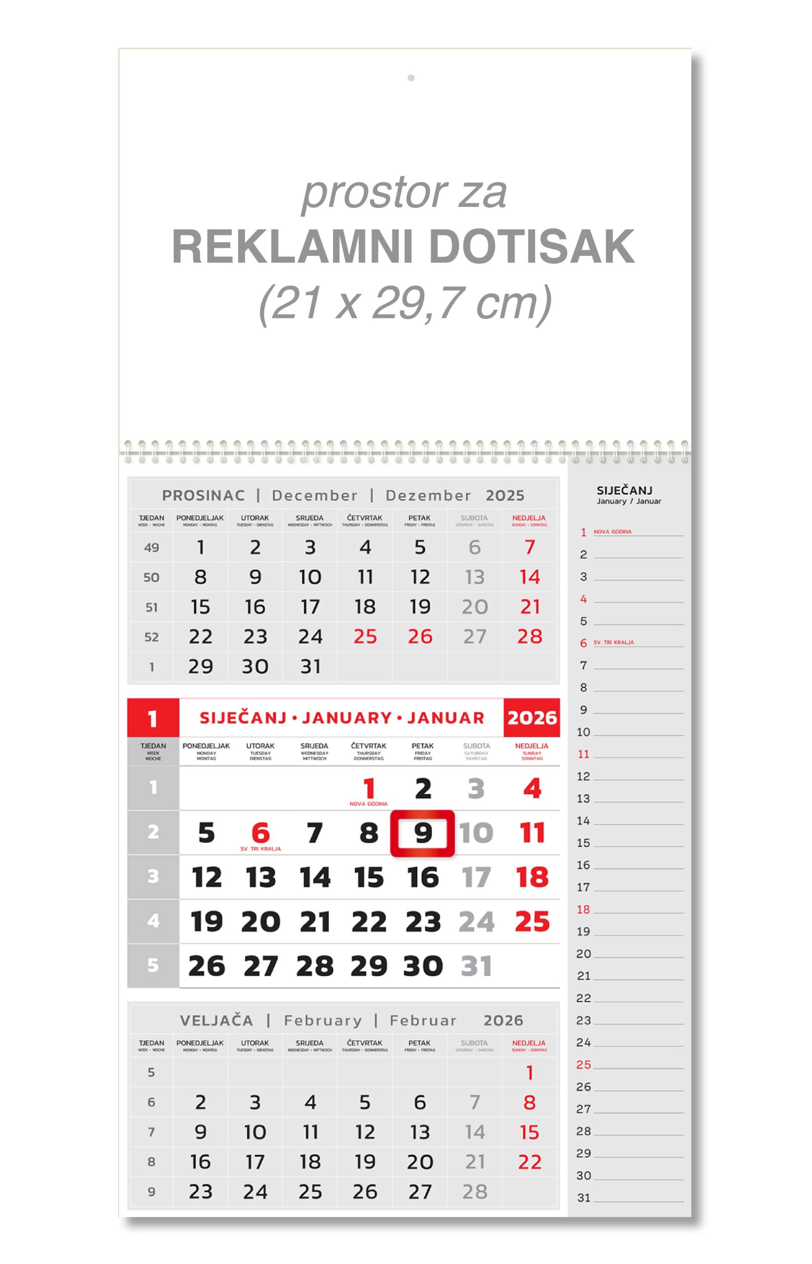 Veliki note crveni poslovni kalendar