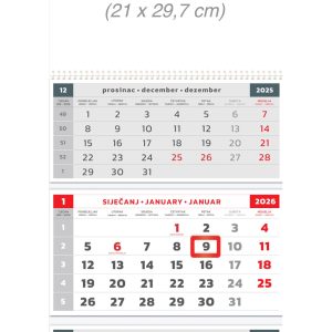 Veliki trodjelni sivi poslovni kalendar Veliki trodjelni sivi poslovni kalendar